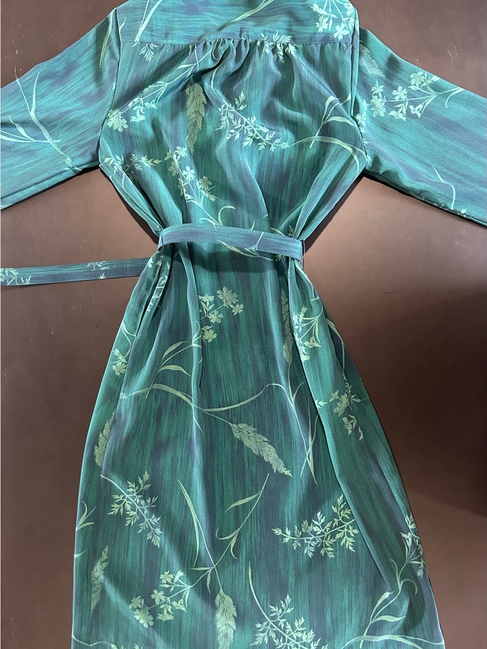 Vintage Leo-Danal Green Floral Belted Button Down Dress - Picture 5 of 5